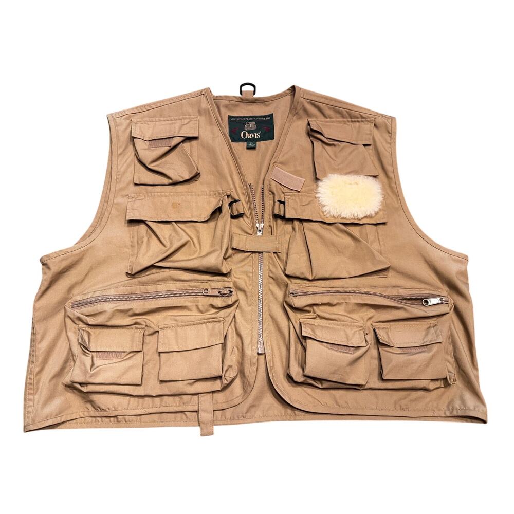 XL Orvis Fishing Vest Tan Khaki Multi Pocket Utility Fly Fishing Outdoor